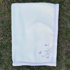 Y2K Fleece Baby Blanket Embroidered Butterflies Flowers Yellow Purple Pink 29x39